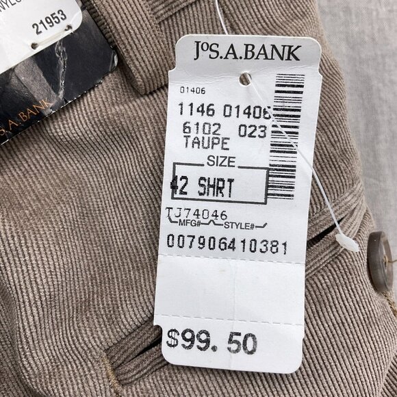 Jos A Bank Pants Men 42S Brown Corduroy Joseph Pleat‎  Classic Unhemmed NWT - Picture 4 of 12